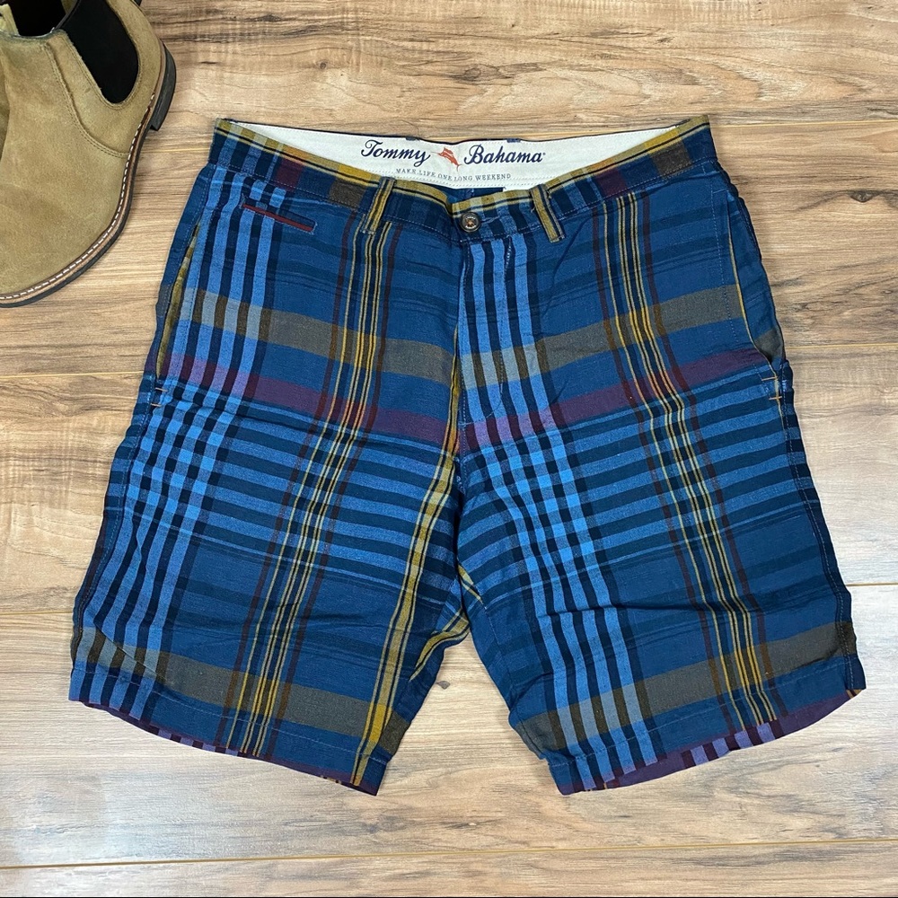 Tommy Bahama Plaid Linen Shorts Mens 32